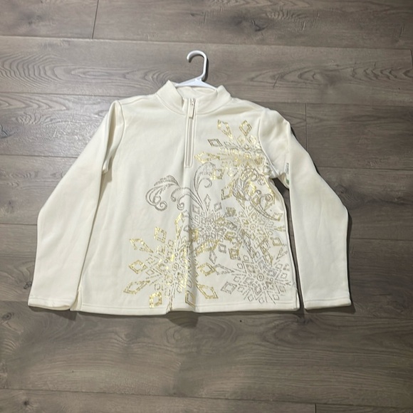 Laura Scott Cream applique 1/4 zip Pullover - Picture 1 of 7